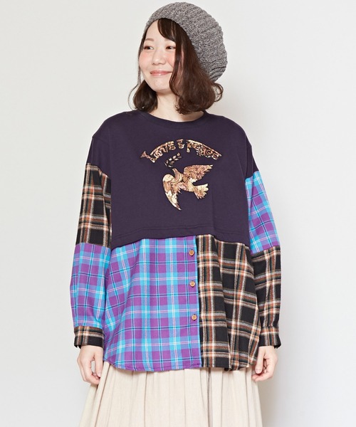 チャイハネ(チャイハネ)の「【チャイハネ】ピスチェックトップス(スウェット・レディース・レッド/ネイビー/グレー・FREE)」の2枚目の写真