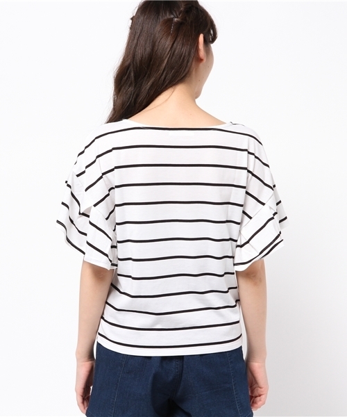 Chico（チコ）の「ボーダーラッフル袖TOPS（Tシャツ/カットソー・レディース・ネイビー/ブラック・FREE）」の9枚目の写真