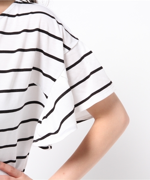 Chico（チコ）の「ボーダーラッフル袖TOPS（Tシャツ/カットソー・レディース・ネイビー/ブラック・FREE）」の11枚目の写真