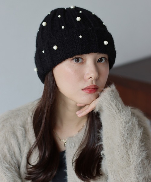 BLUEEAST(ブルーイースト)の「パール付きリブニット帽(ニットキャップ/ビーニー・レディース・モカ/グレー/ブラック/ホワイト・FREE)」の19枚目の写真