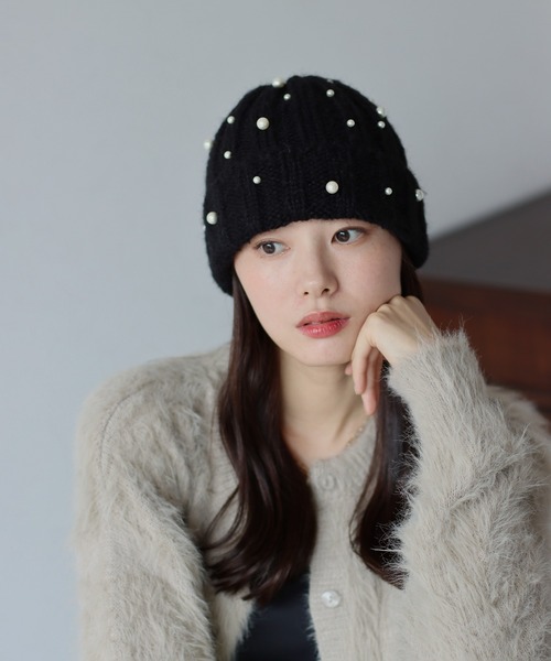BLUEEAST(ブルーイースト)の「パール付きリブニット帽(ニットキャップ/ビーニー・レディース・モカ/グレー/ブラック/ホワイト・FREE)」の20枚目の写真