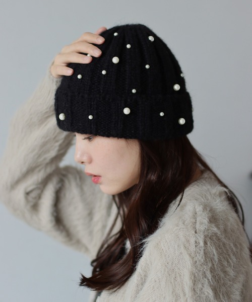 BLUEEAST(ブルーイースト)の「パール付きリブニット帽(ニットキャップ/ビーニー・レディース・モカ/グレー/ブラック/ホワイト・FREE)」の21枚目の写真
