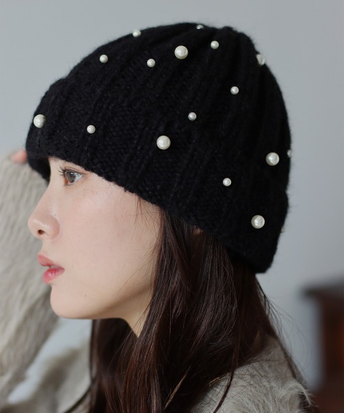 BLUEEAST(ブルーイースト)の「パール付きリブニット帽(ニットキャップ/ビーニー・レディース・モカ/グレー/ブラック/ホワイト・FREE)」の22枚目の写真