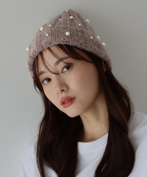 BLUEEAST(ブルーイースト)の「パール付きリブニット帽(ニットキャップ/ビーニー・レディース・モカ/グレー/ブラック/ホワイト・FREE)」の9枚目の写真