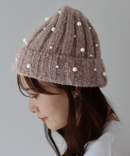 BLUEEAST(ブルーイースト)の「パール付きリブニット帽(ニットキャップ/ビーニー・レディース・モカ/グレー/ブラック/ホワイト・FREE)」の10枚目の写真