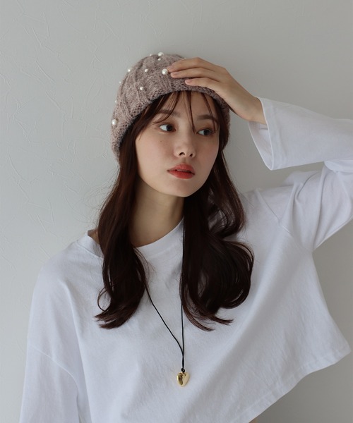 BLUEEAST(ブルーイースト)の「パール付きリブニット帽(ニットキャップ/ビーニー・レディース・モカ/グレー/ブラック/ホワイト・FREE)」の11枚目の写真