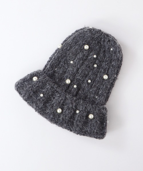 BLUEEAST(ブルーイースト)の「パール付きリブニット帽(ニットキャップ/ビーニー・レディース・モカ/グレー/ブラック/ホワイト・FREE)」の14枚目の写真
