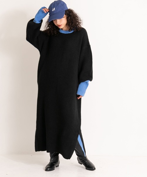 bohmal(ボマール)の「バイカラーボリュームスリーブニットワンピース(ワンピース・レディース・ブラック/イエロー/グリーン・FREE)」の5枚目の写真