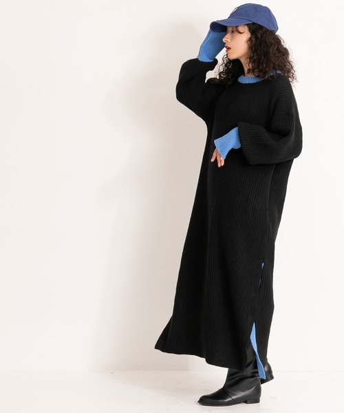 bohmal(ボマール)の「バイカラーボリュームスリーブニットワンピース(ワンピース・レディース・ブラック/イエロー/グリーン・FREE)」の6枚目の写真