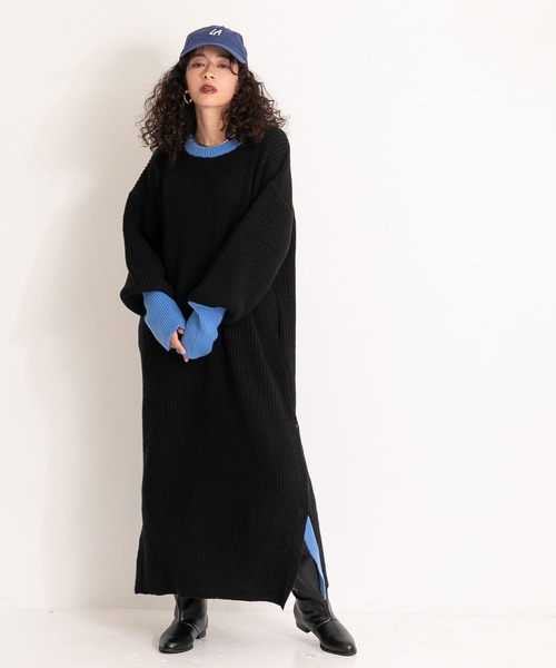 bohmal(ボマール)の「バイカラーボリュームスリーブニットワンピース(ワンピース・レディース・ブラック/イエロー/グリーン・FREE)」の7枚目の写真