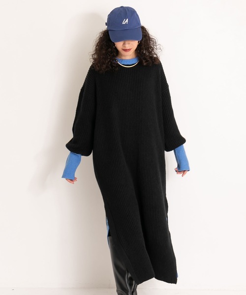 bohmal(ボマール)の「バイカラーボリュームスリーブニットワンピース(ワンピース・レディース・ブラック/イエロー/グリーン・FREE)」の9枚目の写真