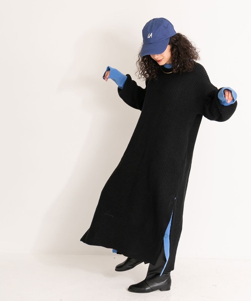 bohmal(ボマール)の「バイカラーボリュームスリーブニットワンピース(ワンピース・レディース・ブラック/イエロー/グリーン・FREE)」の10枚目の写真