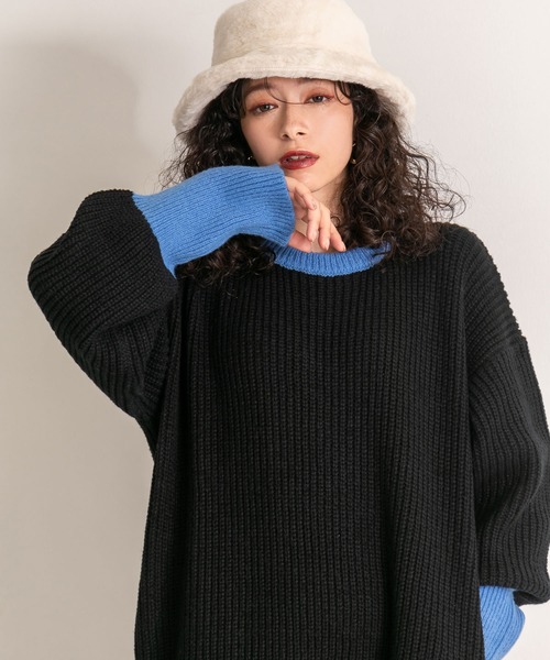 bohmal(ボマール)の「バイカラーボリュームスリーブニットワンピース(ワンピース・レディース・ブラック/イエロー/グリーン・FREE)」の13枚目の写真