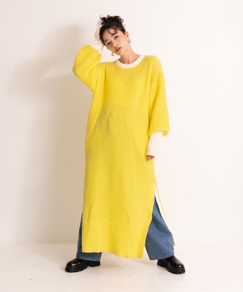 bohmal(ボマール)の「バイカラーボリュームスリーブニットワンピース(ワンピース・レディース・ブラック/イエロー/グリーン・FREE)」の15枚目の写真