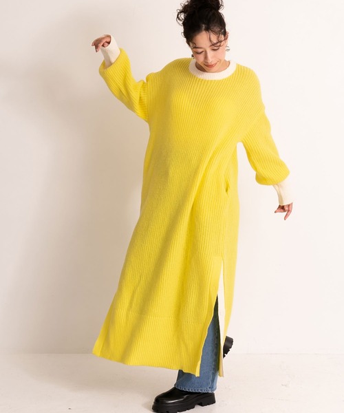 bohmal(ボマール)の「バイカラーボリュームスリーブニットワンピース(ワンピース・レディース・ブラック/イエロー/グリーン・FREE)」の16枚目の写真