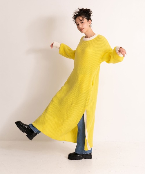 bohmal(ボマール)の「バイカラーボリュームスリーブニットワンピース(ワンピース・レディース・ブラック/イエロー/グリーン・FREE)」の17枚目の写真