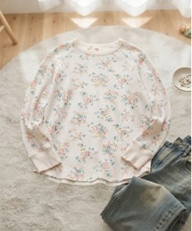 【JEMORGAN / ジェーイーモーガン】ワッフル花柄ラグランロングスリーブTシャツ(パック入り)|サーマル ワッフル クルーネック 長袖 レディース