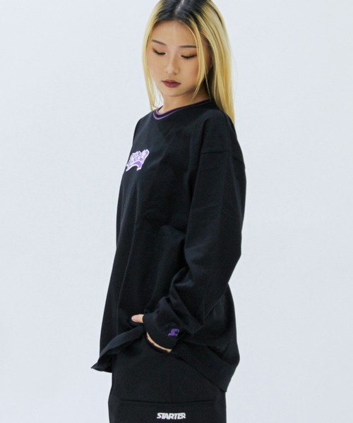 STARTER BLACK LABEL(スターターブラックレーベル)の「STARTER BLACK LABEL 衿リブライン サークルロゴ ロンT(Tシャツ/カットソー・メンズ・ブラック/ホワイト・M/L/XL)」の11枚目の写真
