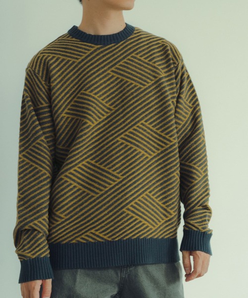 ITEMS URBANRESEARCH（アイテムズ アーバンリサーチ）の「マシンウォッシャブル バイヤスジオメ ニット（ニット/セーター・メンズ・ブラック/ブラウン/イエロー・LARGE/MEDIUM）」の3枚目の写真