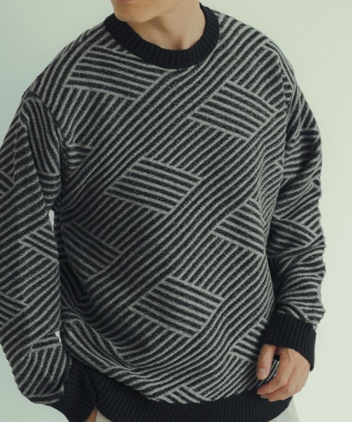 ITEMS URBANRESEARCH（アイテムズ アーバンリサーチ）の「マシンウォッシャブル バイヤスジオメ ニット（ニット/セーター・メンズ・ブラック/ブラウン/イエロー・LARGE/MEDIUM）」の9枚目の写真