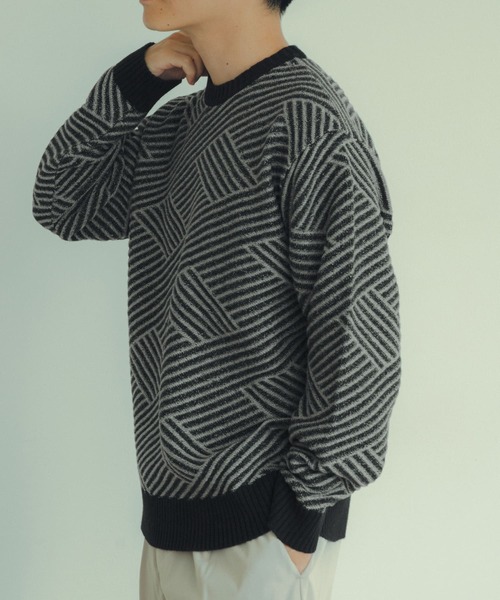 ITEMS URBANRESEARCH（アイテムズ アーバンリサーチ）の「マシンウォッシャブル バイヤスジオメ ニット（ニット/セーター・メンズ・ブラック/ブラウン/イエロー・LARGE/MEDIUM）」の11枚目の写真
