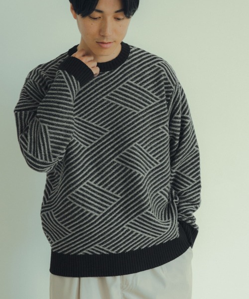 ITEMS URBANRESEARCH（アイテムズ アーバンリサーチ）の「マシンウォッシャブル バイヤスジオメ ニット（ニット/セーター・メンズ・ブラック/ブラウン/イエロー・LARGE/MEDIUM）」の12枚目の写真