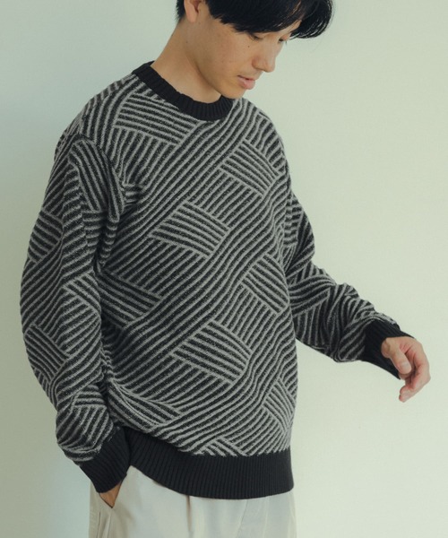 ITEMS URBANRESEARCH（アイテムズ アーバンリサーチ）の「マシンウォッシャブル バイヤスジオメ ニット（ニット/セーター・メンズ・ブラック/ブラウン/イエロー・LARGE/MEDIUM）」の13枚目の写真
