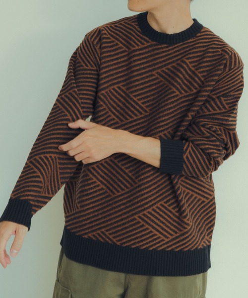 ITEMS URBANRESEARCH（アイテムズ アーバンリサーチ）の「マシンウォッシャブル バイヤスジオメ ニット（ニット/セーター・メンズ・ブラック/ブラウン/イエロー・LARGE/MEDIUM）」の18枚目の写真