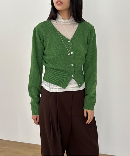 Didot.showroom（ディドット ショールーム）の「Vネッククロップドニットカーディガン（カーディガン/ボレロ・レディース・グリーン/ネイビー/ブラウン/ブルー/オートミール/レッド/グレー/ブラック・FREE）」の22枚目の写真