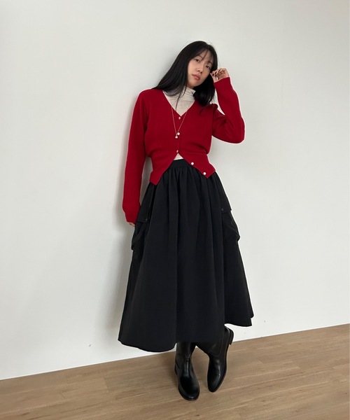 Didot.showroom（ディドット ショールーム）の「Vネッククロップドニットカーディガン（カーディガン/ボレロ・レディース・グリーン/ネイビー/ブラウン/ブルー/オートミール/レッド/グレー/ブラック・FREE）」の9枚目の写真