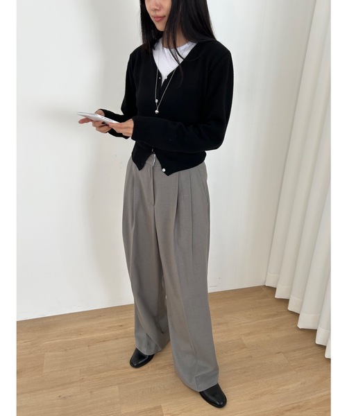 Didot.showroom（ディドット ショールーム）の「Vネッククロップドニットカーディガン（カーディガン/ボレロ・レディース・グリーン/ネイビー/ブラウン/ブルー/オートミール/レッド/グレー/ブラック・FREE）」の12枚目の写真