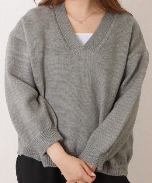 セール】ソフトタッチ深Vネック長袖ニットプルオーバー（ニット