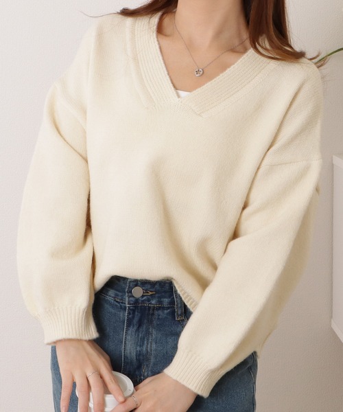 Lace Ladies(レースレディース)の「ソフトタッチ深Vネック長袖ニットプルオーバー(ニット/セーター・レディース・ベージュ/アイボリー/グレー/ブラック・S/FREE)」の5枚目の写真