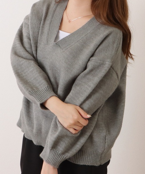 Lace Ladies(レースレディース)の「ソフトタッチ深Vネック長袖ニットプルオーバー(ニット/セーター・レディース・ベージュ/アイボリー/グレー/ブラック・S/FREE)」の16枚目の写真