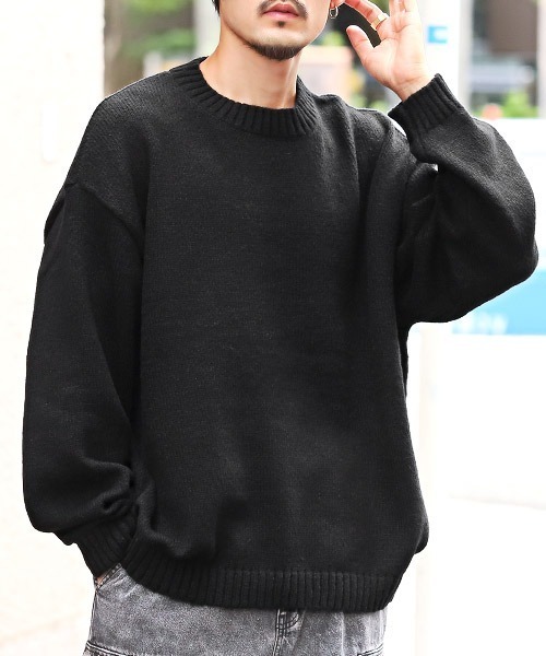 LUXSTYLE(ラグスタイル)の「クルーネックBIGニット(ニット/セーター・メンズ・カーキ/ブラック/ブルー/ネイビー・M/L)」の1枚目の写真