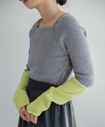 Kastane | 【新色追加/前後2WAY/5色展開】袖配色スクエアリブニット(ニット/セーター)