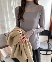 裏起毛シアートップス ハイネック シアートップス メローフリル 裏起毛 長袖 シアー シースルー トップス レイヤードインナー 秋服 冬服