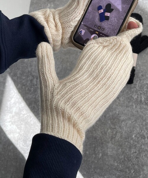 美品】WILLIAM BRUNTON / カシミア リブ プレーングローブ グレー リブ