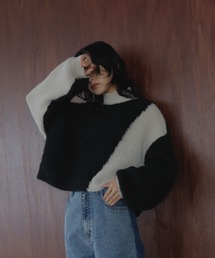 hellam（へラム）の「バイカラーハイネックショートニット（ニット/セーター）」