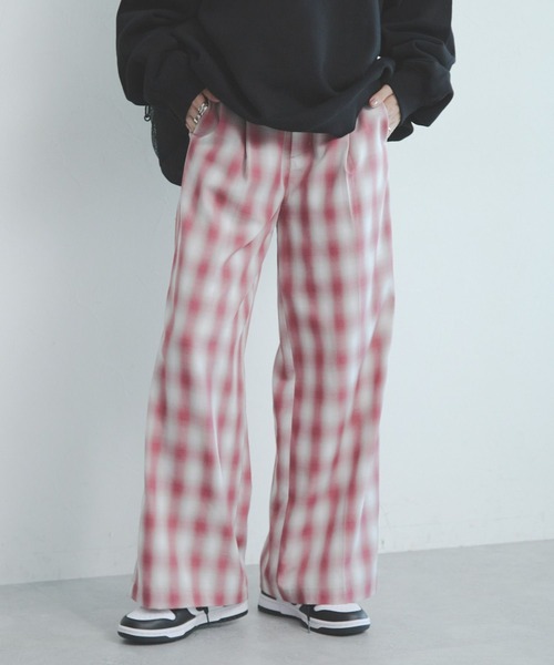 レイチェルコーミー/チェックパンツ パンツ 「WARAIJOGO」チェック柄ルーズワイドレッグパンツ(NEZ