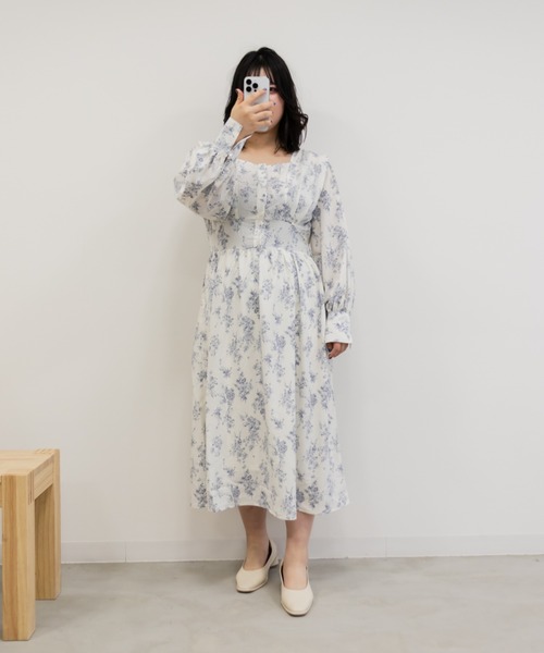 タックデザイン花柄ワンピース（ワンピース）｜CLETTE（クレット