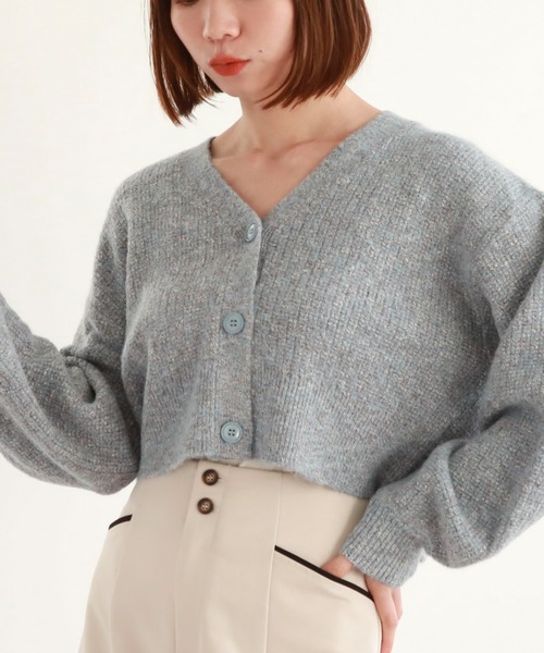 archives（アルシーヴ）の「ラメメランジショートニットカーディガン