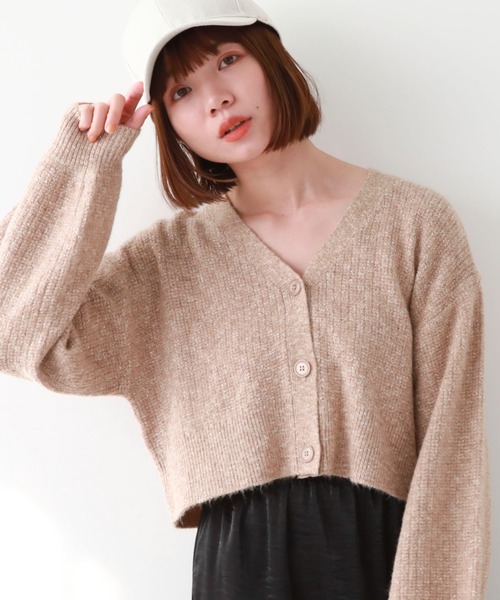 archives（アルシーヴ）の「ラメメランジショートニットカーディガン