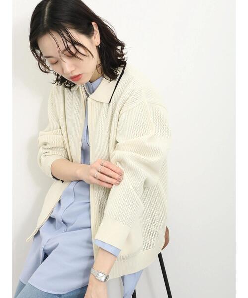 Samansa Mos2 blue(サマンサモスモスブルー)の「衿付ジップニットカーディガン(カーディガン/ボレロ・レディース・ブラック/ブルー/キナリ・F)」の1枚目の写真