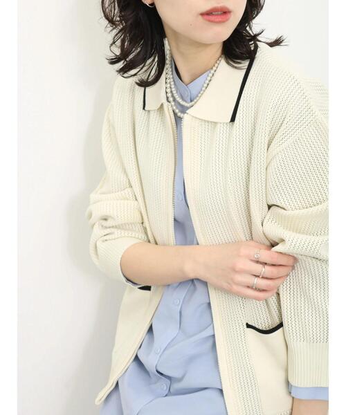 Samansa Mos2 blue(サマンサモスモスブルー)の「衿付ジップニットカーディガン(カーディガン/ボレロ・レディース・ブラック/ブルー/キナリ・F)」の6枚目の写真