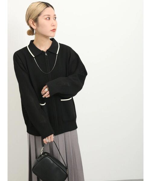 Samansa Mos2 blue(サマンサモスモスブルー)の「衿付ジップニットカーディガン(カーディガン/ボレロ・レディース・ブラック/ブルー/キナリ・F)」の21枚目の写真