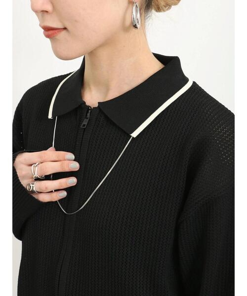 Samansa Mos2 blue(サマンサモスモスブルー)の「衿付ジップニットカーディガン(カーディガン/ボレロ・レディース・ブラック/ブルー/キナリ・F)」の10枚目の写真
