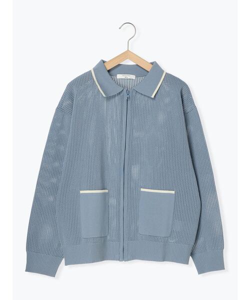Samansa Mos2 blue(サマンサモスモスブルー)の「衿付ジップニットカーディガン(カーディガン/ボレロ・レディース・ブラック/ブルー/キナリ・F)」の5枚目の写真