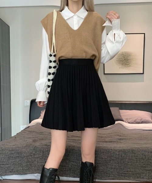 Miniministore(ミニミニストア)の「プリーツスカート 編み レディース 韓国(スカート・レディース・ベージュ/アイボリー/ブラック・FREE)」の10枚目の写真