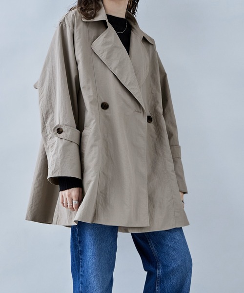 etoll.(エトル)の「トレンチ風Aラインミドルコート(トレンチコート・レディース・ブラック/アイボリー/グレイッシュベージュ・M/L)」の17枚目の写真